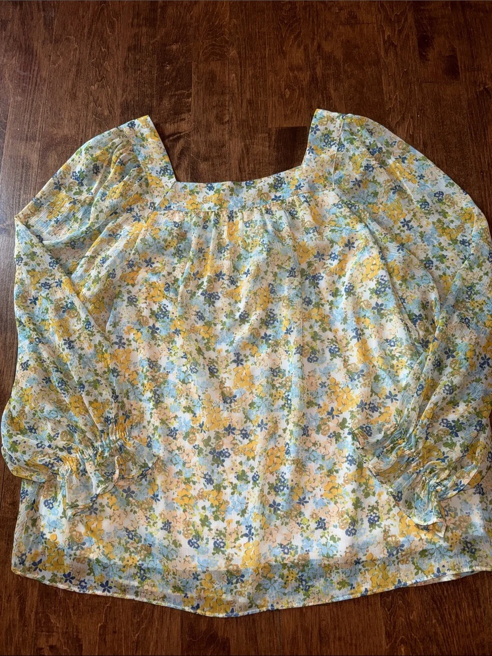 LC Lauren Conrad Yellow & Blue Floral Square-Neck Blouse - Picture 4 of 4